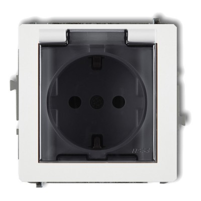 Mechanizm gniazda bryzgoszczelnego z uziemieniem SCHUKO 2P+Z (klapka dymna, przesłony torów prądowych) Biały DGPB-1sdp Karlik DECO