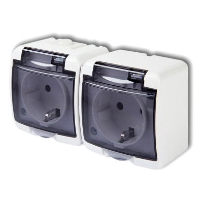 Gniazdo podwójne z uziemieniem SCHUKO 2x(2P+Z) (klapka dymna Biały GHE-2sdp Karlik JUNIOR