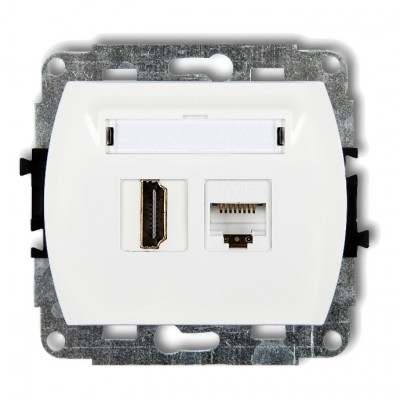 Mechanizm gniazda pojedynczego HDMI 2.0 + gniazda komp. poj. 1xRJ45, kat. 5e, 8-stykowy Biały GHK Karlik TREND