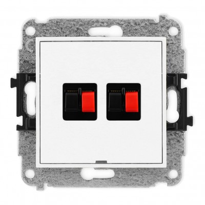Mechanizm gniazda głośnikowego podwójnego, bez pola opisowego Biały MGGBO-2 Karlik MINI