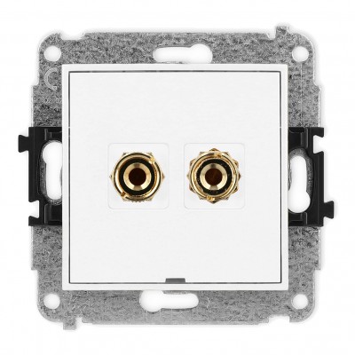 Mechanizm gniazda głośnikowego pojedynczego, bez pola opisowego (typu banan - czerwony i czarny, pozłacany, 4 mm2, do lutowania) Biały MGGBO-3 Karlik MINI