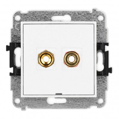 Karlik MGGBO-4 Mechanizm gniazda głośnikowego pojedynczego, bez pola opisowego (typu banan - czerwony i czarny, pozłacany, 4 mm2, skręcany) Biały