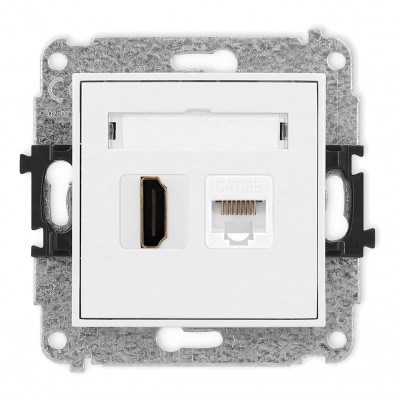 Mechanizm gniazda pojedynczego HDMI 2.0 + gniazda komp. poj. 1xRJ45, kat. 5e, 8-stykowy Biały MGHK Karlik