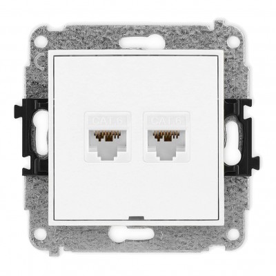 Mechanizm gniazda komputerowego podwójnego 2xRJ45, kat. 6A, 8-stykowy, bez pola opisowego Biały MGKBO-8 Karlik MINI