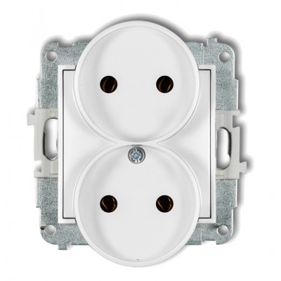 Mechanizm gniazda podwójnego do ramki bez uziemienia 2x2P (bez przesłon torów prądowych) Biały MGPR-2 Karlik MINI