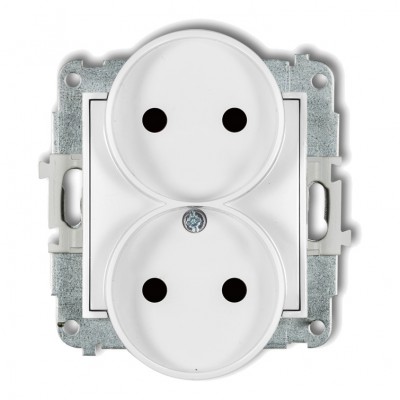 Mechanizm gniazda podwójnego do ramki bez uziemienia 2x2P (przesłony torów prądowych) Biały MGPR-2p Karlik MINI