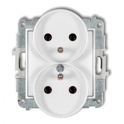 Mechanizm gniazda podwójnego do ramki z uziemieniem 2x(2P+Z) (bez przesłon torów prądowych) Biały MGPR-2z Karlik MINI
