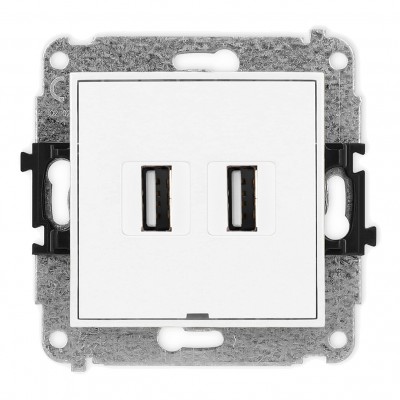 Mechanizm gniazda podwójnego 2xUSB A-A 2.0, bez pola opisowego Biały MGUSBBO-2 Karlik MINI