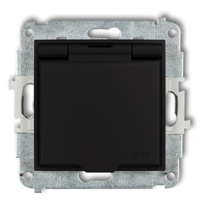 Karlik MINI 12MGPB-1zp Mechanizm gniazda bryzgoszczelnego z uziemieniem 2P+Z (klapka czarny mat, przesłony torów prądowych) Czarny Mat