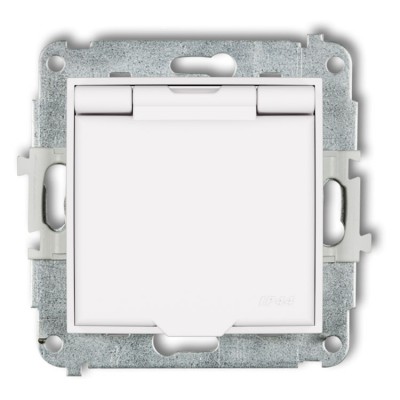 Karlik ICON 25IGPB-1zp Mechanizm gniazda bryzgoszczelnego z uziemieniem 2P+Z (klapka biały mat, przesłony torów prądowych) Biały Mat
