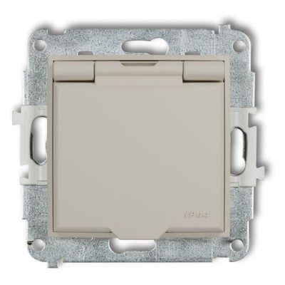 Karlik ICON 60IGPB-1zp Mechanizm gniazda bryzgoszczelnego z uziemieniem 2P+Z (klapka taupe, przesłony torów prądowych) Taupe