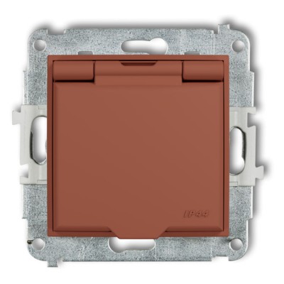 Karlik ICON 63IGPB-1zp Mechanizm gniazda bryzgoszczelnego z uziemieniem 2P+Z (klapka terakota, przesłony torów prądowych) Terakota