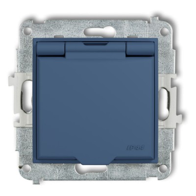 Karlik ICON 64IGPB-1zp Mechanizm gniazda bryzgoszczelnego z uziemieniem 2P+Z (klapka navy blue, przesłony torów prądowych) Navy Blue