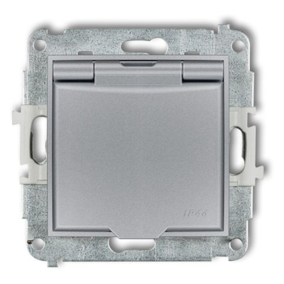 Karlik ICON 7IGPB-1zp Mechanizm gniazda bryzgoszczelnego z uziemieniem 2P+Z (klapka srebrny metalik, przesłony torów prądowych) Srebrny Metalik