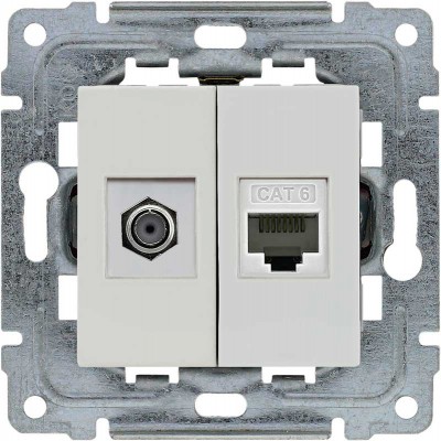 Gniazdo antenowe typu F + Gniazdo komputerowe 1xRJ45 kat.5e (Moduł) Biały 450470 Kos DANTE