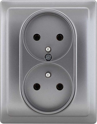 Gniazdo podwójne z uziemieniem (Monoblok, Kompletne - nie pasuje do ramek) Inox 454136 Kos DANTE