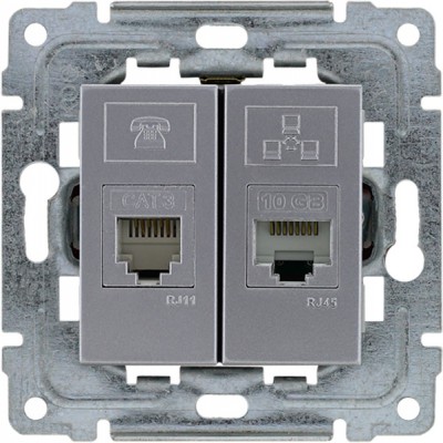 Gniazdo teleinformatyczne 1xRJ11 oraz 1xRJ45 kat.5e (Moduł) Inox 454169 Kos DANTE