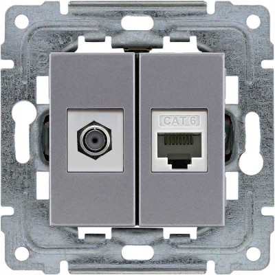 Gniazdo antenowe typu F + Gniazdo komputerowe 1xRJ45 kat.5e (Moduł) Inox 454170 Kos DANTE