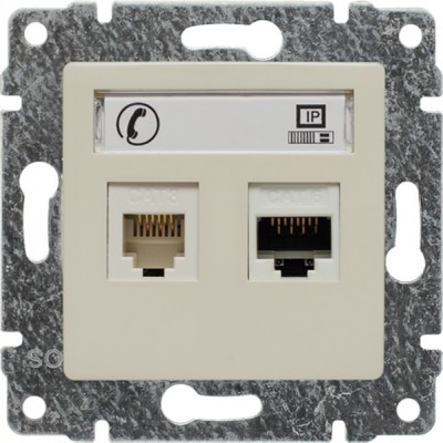 Gniazdo teleinformatyczne 1xRJ11 oraz 1xRJ45 kat.5e (Moduł) Krem 510369 Kos VENA