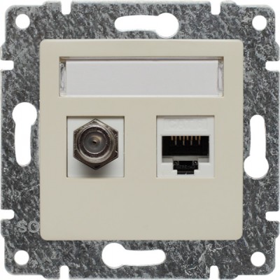 Gniazdo antenowe typu F + Gniazdo komputerowe 1xRJ45 kat.5e (Moduł) Krem 510370 Kos VENA