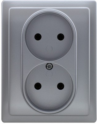 Gniazdo podwójne bez uziemienia (Monoblok, Kompletne - nie pasuje do ramek) Aluminium 514035 Kos VENA