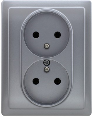 Gniazdo podwójne z uziemieniem (Monoblok, Kompletne - nie pasuje do ramek) Aluminium 514036 Kos VENA