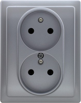 Gniazdo podwójne z uziemieniem typu Czeskiego (Monoblok, Kompletne - nie pasuje do ramek) Aluminium 514037 Kos VENA