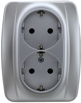 Gniazdo podwójne z uziemieniem typu Schuko (Monoblok, Kompletne - nie pasuje do ramek) Aluminium 514038 Kos VENA