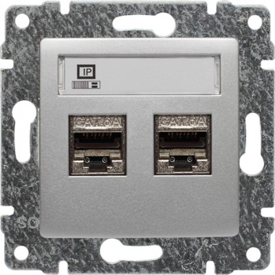 Gniazdo komputerowe podwójne 2xRJ45 kat.6, ekranowane (Moduł) Aluminium 514068 Kos VENA