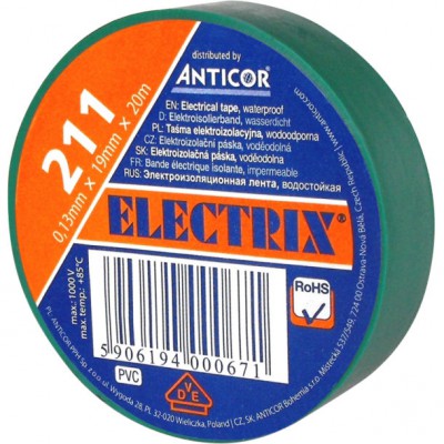 ANTICOR Taśma izolacyjna PCW 211P /19mmx20m/ Zielony