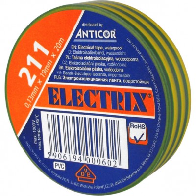 ANTICOR Taśma izolacyjna PCW 211P /19mmx20m/ Żółto-zielony