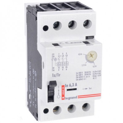 LEGRAND 606828 Wyłącznik silnikowy z wyzwalaczem termicznym i elektromagnetycznym M250 4,0-6,3A 230-500V 1Z+1R