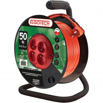 ELGOTECH Przedłużacz bębnowy 4-krotny z uziemieniem 50M 3x1,5mm² + termik /Pomarańczowy/