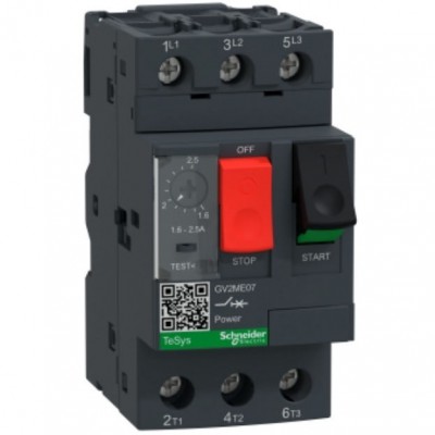 SCHNEIDER GV2ME07 Wyłącznik silnikowy napęd przyciskowy 1,6-2,5A 0,75kW 400V 3P zaciski skrzynkowe