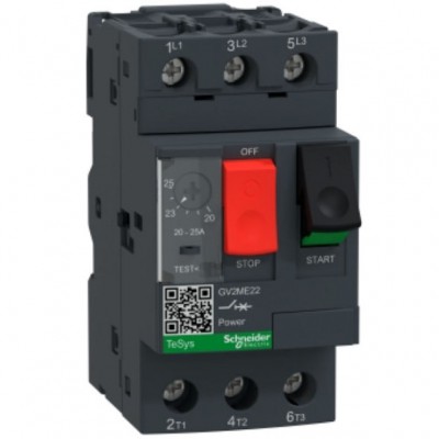 SCHNEIDER GV2ME22 Wyłącznik silnikowy napęd przyciskowy 20-25A 11kW 400V 3P zaciski skrzynkowe