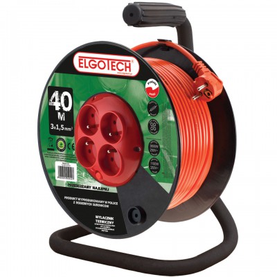 ELGOTECH Przedłużacz bębnowy 4-krotny z uziemieniem 40M 3x1,5mm² + termik /Pomarańczowy