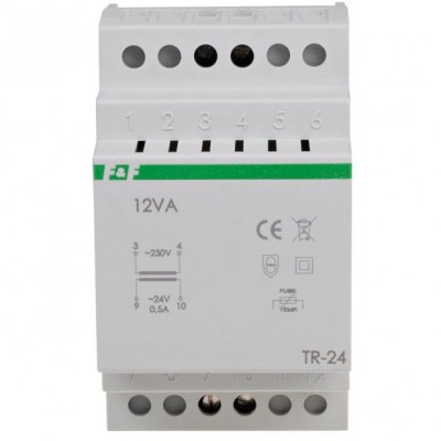 F&F Transformator 0,5 A 12VA zasilanie 230V AC / OUT 24V AC