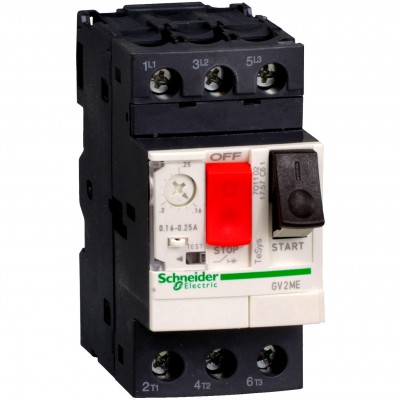 SCHNEIDER GV2ME03 Wyłącznik silnikowy napęd przyciskowy 0,25-0,4A 0,06-0,09kW 3P 400V zaciski skrzynkowe