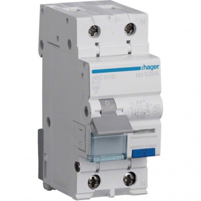 HAGER Wyłącznik różnicowoprądowy z członem nadprądowym B 10A 6kA 30mA RCBO /Typ AC/