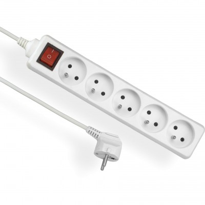 ELGOTECH Przedłużacz przenośny 5-krotny z uziemieniem 5M 3x1mm² + wyłącznik /Biały/