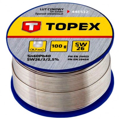 TOPEX 44E512 LUT CYNOWY 60% SN, DRUT 0.7 MM, 100 G TOPEX 44E512