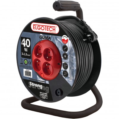 ELGOTECH Przedłużacz bębnowy 4-krotny z uziemieniem 40M OW 3x1,5mm² + termik /Czarny/