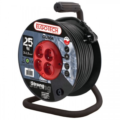 ELGOTECH Przedłużacz bębnowy 4-krotny z uziemieniem 25M OW 3x1,5mm² + termik /Czarny/