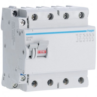 HAGER SA480 Rozłącznik izolacyjny z możwliością wyzwalania 80A 400V AC 4P 1Z+1R