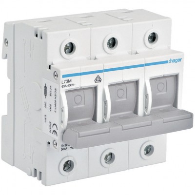 HAGER Modułowy rozłącznik bezpiecznikowy D02 63A 400V AC 110 / 220V DC 3P