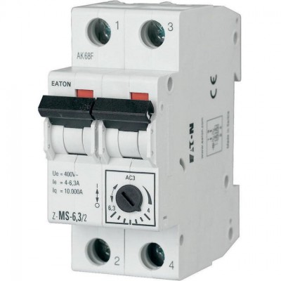 EATON Wyłącznik silnikowy Z-MS-6,3/2 4,0-6,3A 2,2kW 10kA 2P zaciski śrubowe
