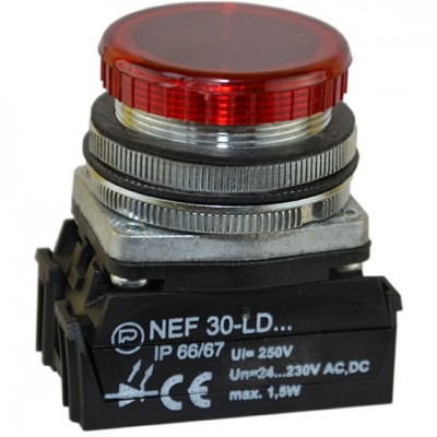 PROMET Lampka sygnalizacyjna NEF30 24-230V AC/DC z kloszem płaskim /Czerwony/
