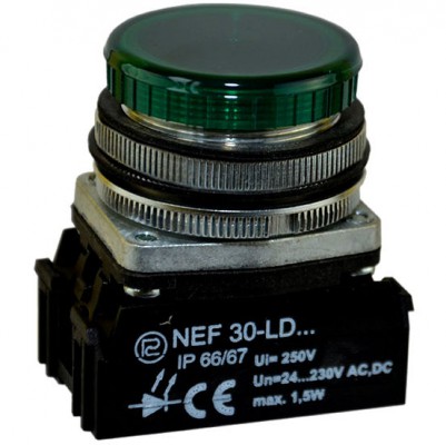 PROMET Lampka sygnalizacyjna NEF30 24-230V AC/DC z kloszem płaskim /Zielony/
