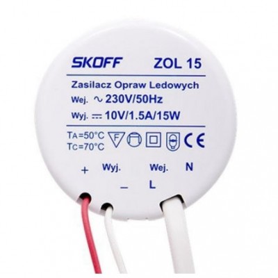SKOFF Zasilacz do puszki Ø60 do opraw LED 15W 10V ZOL15