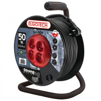ELGOTECH Przedłużacz bębnowy 4-krotny z uziemieniem 50M OW 3x1,5mm² + termik /Czarny/